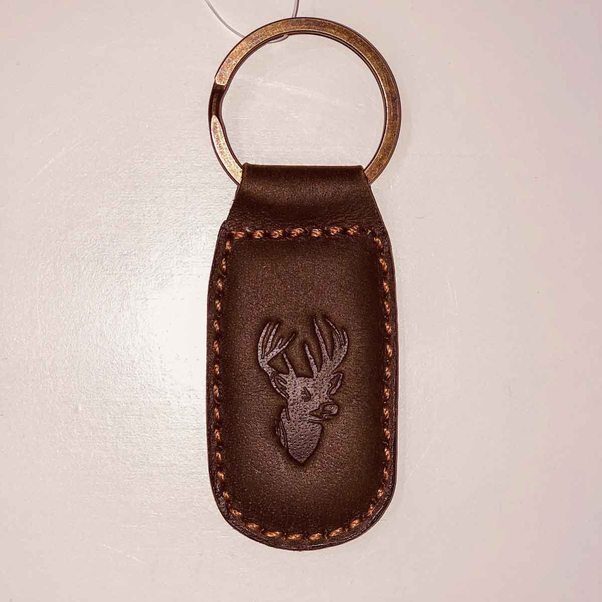 Deer Leather Embossed Keychain- Dark Brown