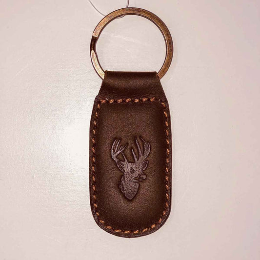 Deer Leather Embossed Keychain- Dark Brown