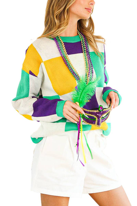Block Sweater Top Mardi Gras
