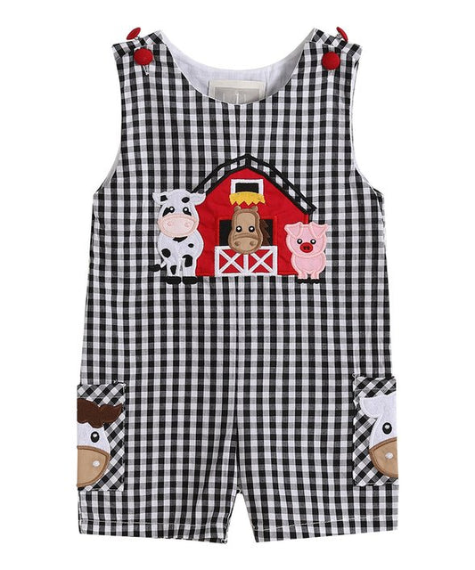 Black Gingham Barn Scene Shortalls