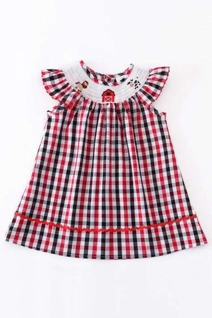Woven Plaid Gingham Farm House Girls Dress