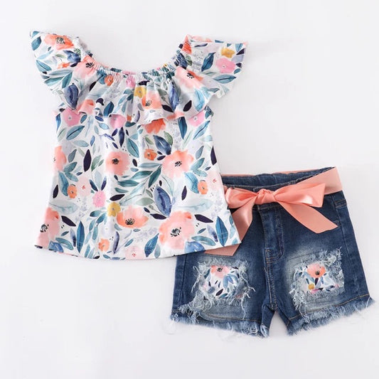 Floral Shirt and Jean Shorts