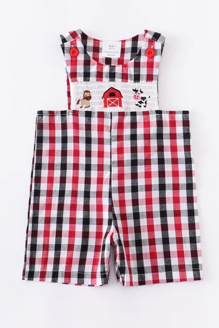 Woven Plaid Gingham Farm House Boys Romper 3-6M