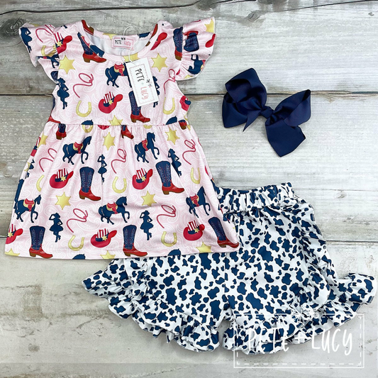 Navy Blue & Pink Cowgirl Shorts 3T