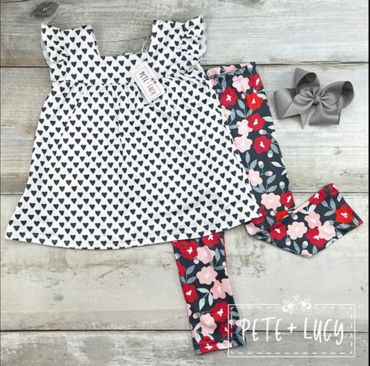 Polka Hearts Floral Pants 2T