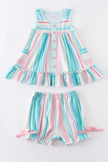 Multicolored Striped Short Set