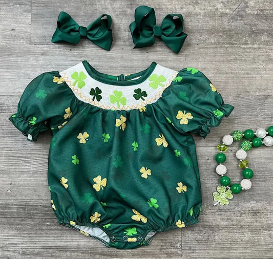 Clover Printed Smocked Baby Romper
