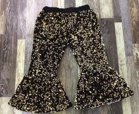 Black Gold Metallic Bell Bottom Pants