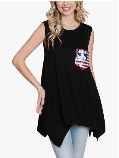 Usa Flag Sequin Pocket Sleeveless Top